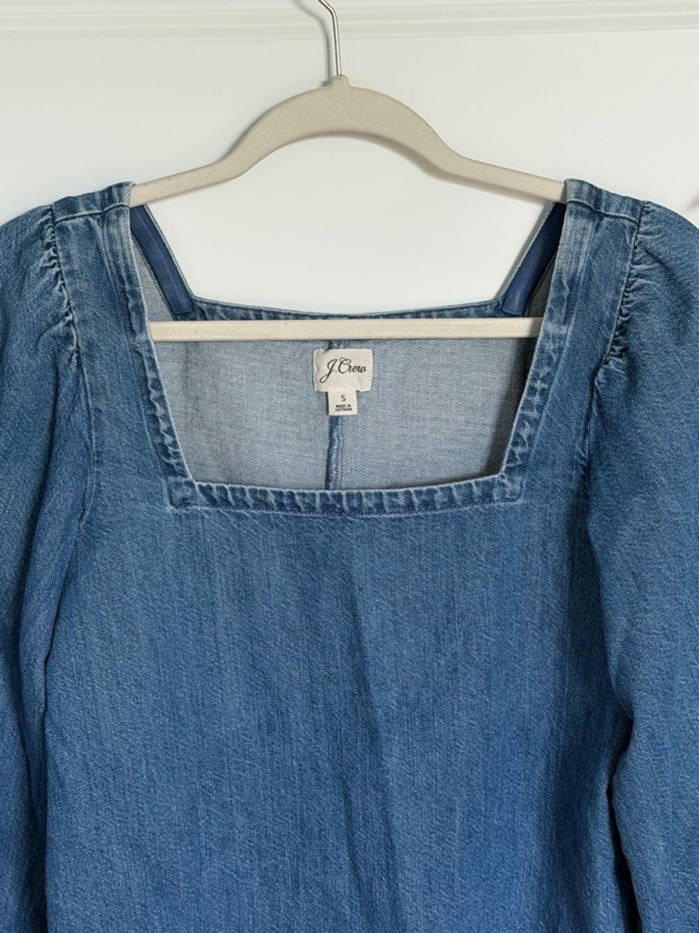 J. Crew Denim Square-Neck Puff Sleeve Blouse Blue linen cotton 54648 - Picture 3 of 14